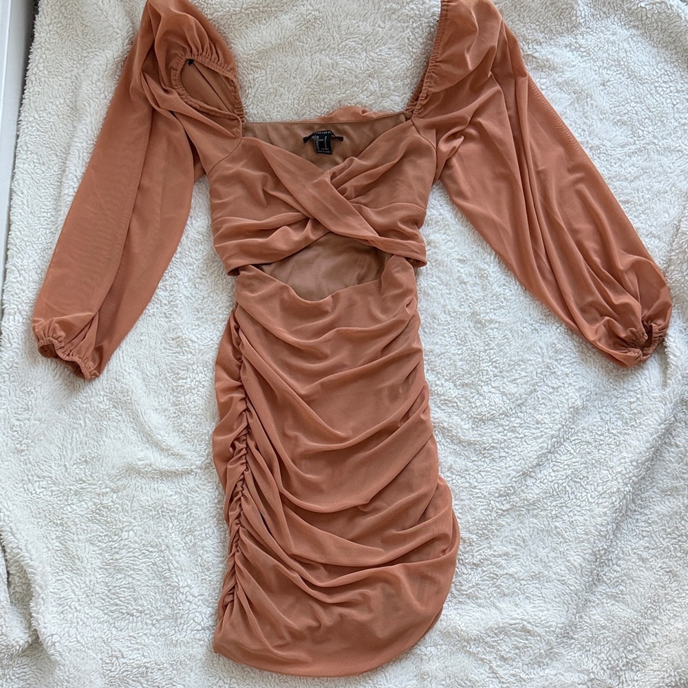 Forever 21 Terracotta Ruched Long-Sleeve Mini Dress